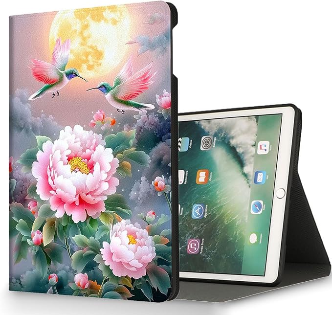 for Microsoft Surface Pro 7 Plus,Surface Pro 7/6/5/4 12.3" Tablet Case,Auto Wake/Sleep,Adjustable Stand Protective Cover - Chinese Style Peony Hummingbird