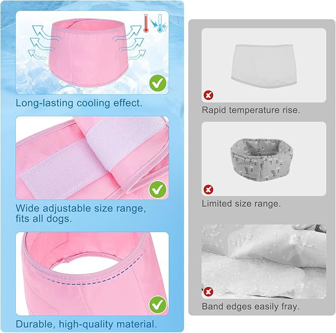 BEAUTYZOO Dog Cooling Bandana for Small Dogs, Instant Chill Out Ice Scarf Pet Bandanas, 2 Pack Adjustable Neck Wrap Cooler,Heat Relief Outdoor Camping Training,Green Pink L
