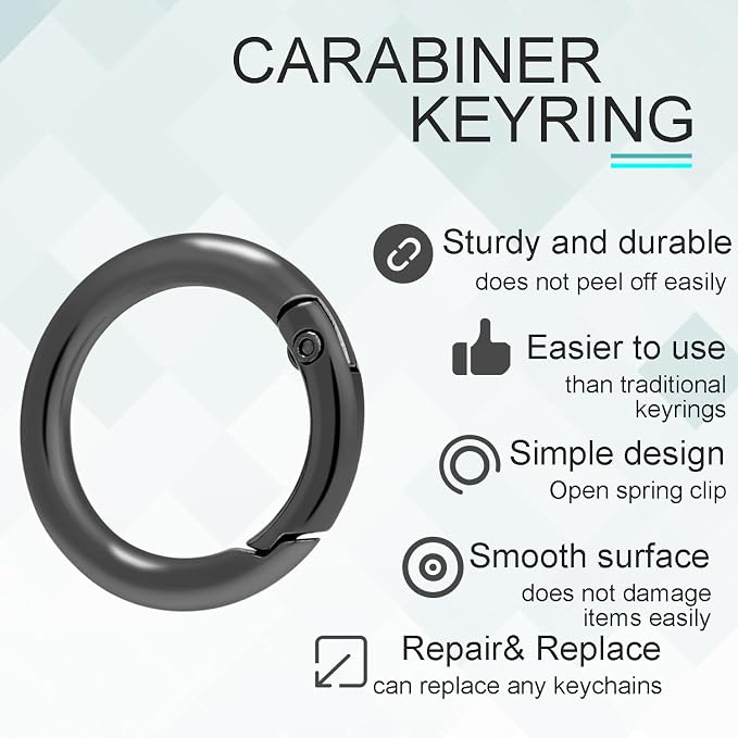 CooBigo 12 Pack Assorted Metal Round Carabiner Clip, 3/4 Inch Trigger Spring O Rings, Spring Snap Clip Hooks Replacement Purse Strap Ring, Paracord Lanyard, Keychain Rings Hardware DIY Crafts Making