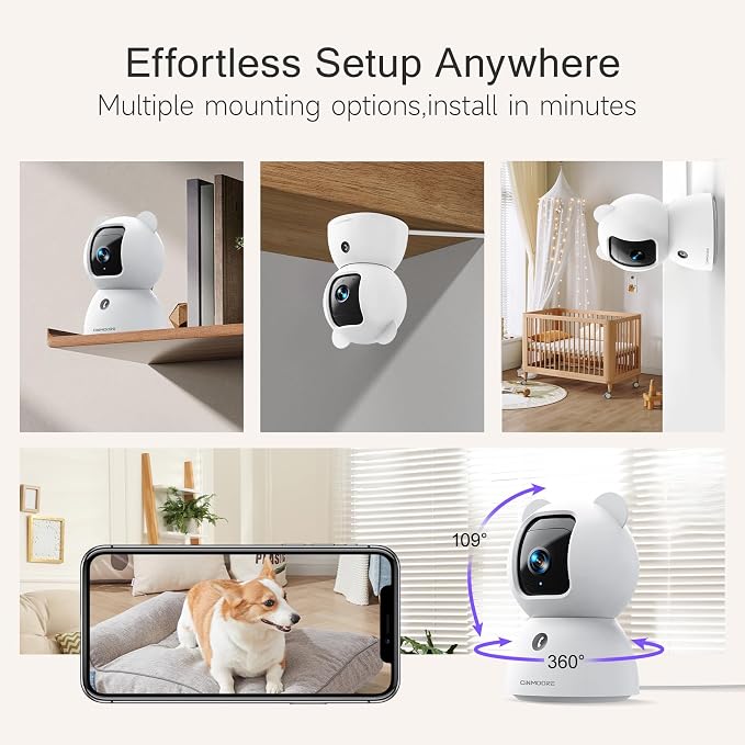 2.5K Pet Camera Indoor with Phone App, Dog/Cat Camera, 4MP Indoor Camera for Home Security, Baby Monitor with Free AI Person/Pet/Cry Detection, Pan Tilt 2.4GHz WiFi, Full Duplex 2-Way Audio