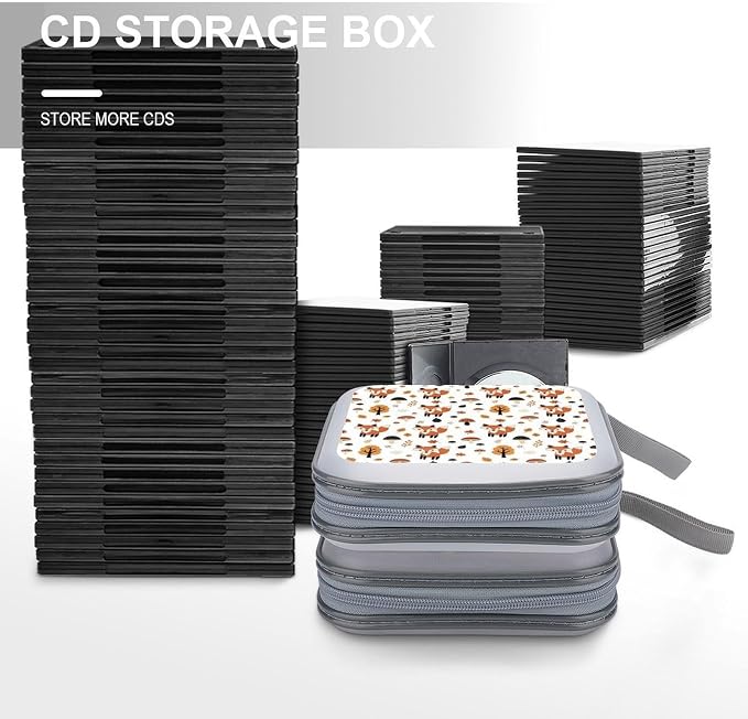 Protective 40-Disc CD/DVD Wallet Cute Fox Fall Mushrooms, Hard Plastic Storage Binder with Handle, Portable Organizer for Car Office Travel