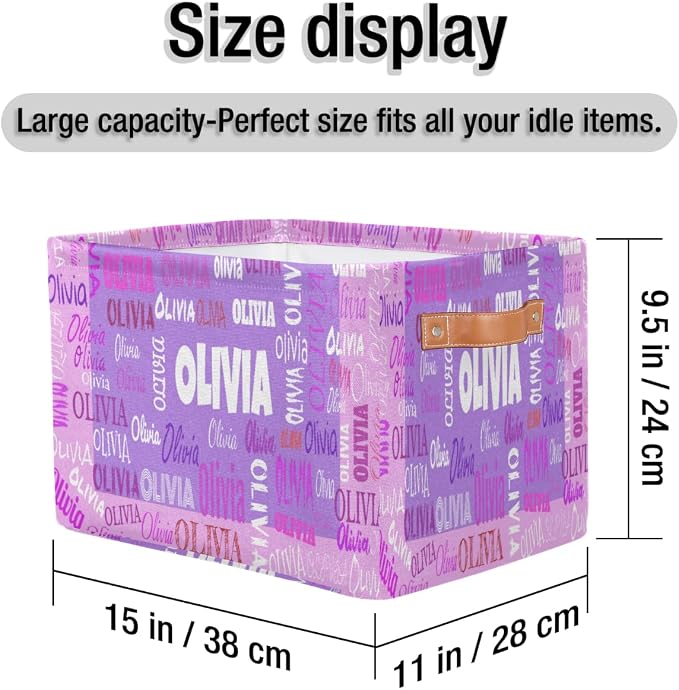 Custom Name Foldable Storage Basket, Laundry Hamper Purple and Pink | Organizing Boys Girls Pets Toys Closet Shelf Clothes Books