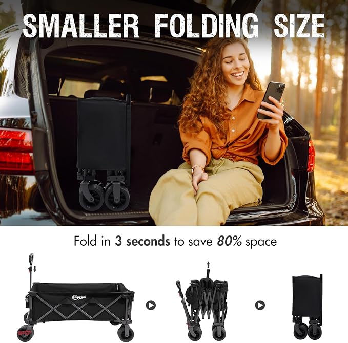 Portal 26" Extra Wide 55" Long Foldable Wagon with Tailgate, Large 600L Collapsible Wagon with Cargo Net, 500 LBs Heavy Duty Utility Cart with Big All-Terrain Wheels for Beach, Camping, Sports, Dogs | 26" Extra Wide 55" Long Wagon with Cargo Net, Heavy...
