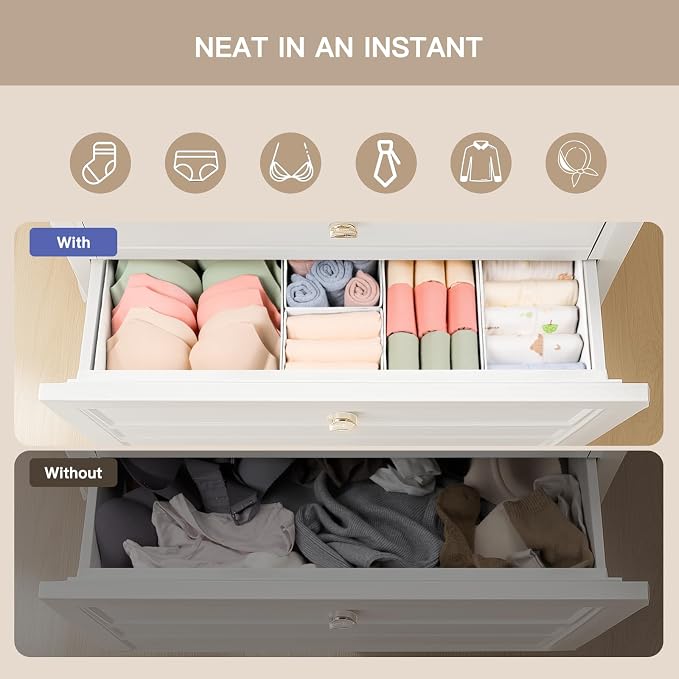 Drawer Organizer Clothes, 21 Pack Dresser Organizer for Baby Clothes, Underwear, Sock- Foldable Closet Organization and Storage Dividers Bins for Nursery, Bedroom (White)