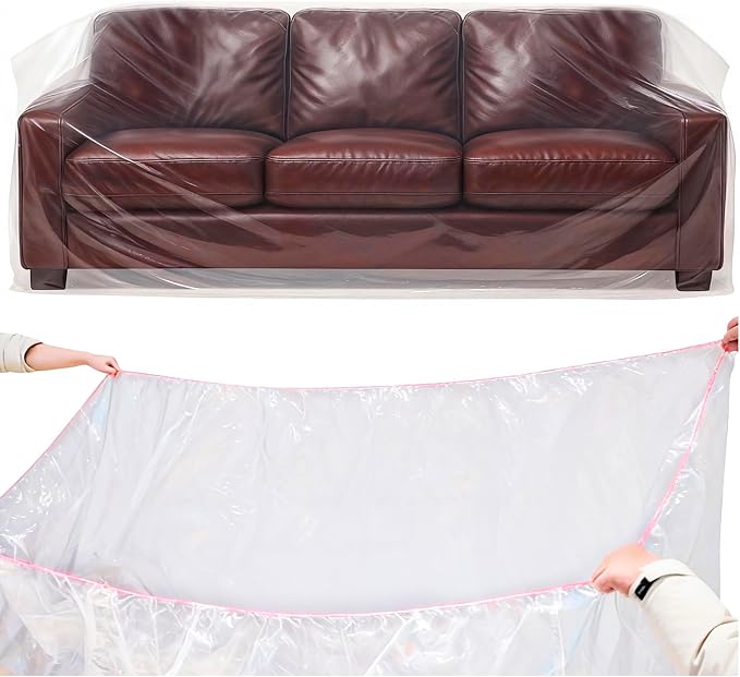 Plastic Couch Cover Furniture Cover with Elastic Band, Clear Sofa Cover Protector for Moving and Storage, Waterproof & Dustproof Moving Bags for Couch Slipcover 92W x 42D x 42H Inches (Sofa)