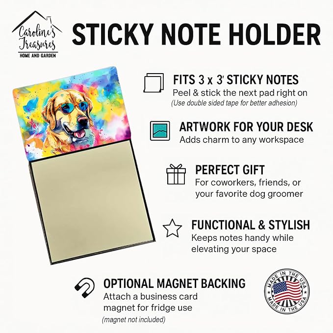 Caroline's Treasures Yellow Labrador Hippie Dawg Sticky Note Holder Refillable Dispenser Self-Sticky Note Pads, Memo Pads Blank Desk Accessories