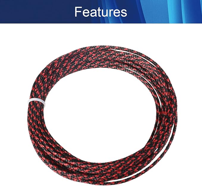 Jutagoss PET Expandable Braided Cable Sleeve, 16.4ft - 1/8 inch Black Red Cable Management Sleeve, Wire Loom Tube Cord Protector for USB Cable, Power Cord, Audio Video and More, 1Pc