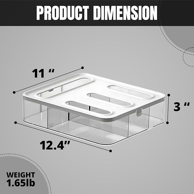 4 IN 1 Food Storge Bag Organizer for Kitchen Drawer, 4-Slot, Wall Mountable | Compatible with Sandwich, Snack, Gallon & Slider Bags, with Locking Lid Design Food Storage Bag Holder, Space saving
