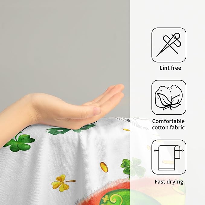 Giwawa Patrick Decorative Hand Towels- Lucky Clover Elf Hat Rainbow Towel Set of 2- Spring Shamrocks Leaf Face Towel Absorbent Dish Wash Cloth for Hotel Bathroom Gym Guest Home Holiday