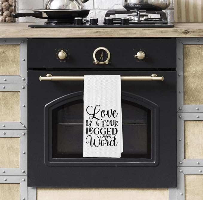 Cute Dog Kitchen Towel Dish Towels, Love is A Four Legged Word Farmhouse Hand Towels Bathroom, Dog Lovers Gifts, Dog Farmhouse Towels Dish Cloth for Cooking Baking 16x24 inch