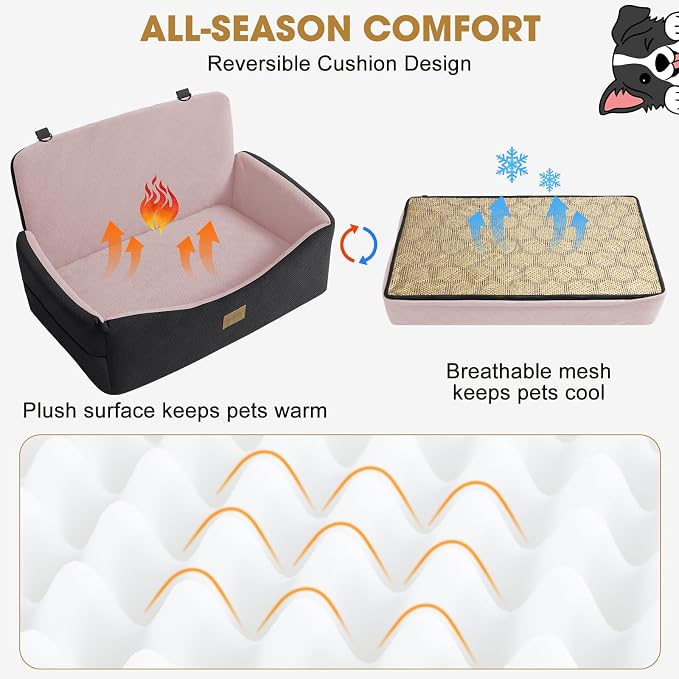 JOEJOY Dog Car Seat for Large Medium Sized Dogs Under 55 lbs, Dog Booster Seat for 2 Small Dogs with Detachable Washable Cover, Memory Foam Pet Car Seat with 2 Safety Belts and Storage Pockets