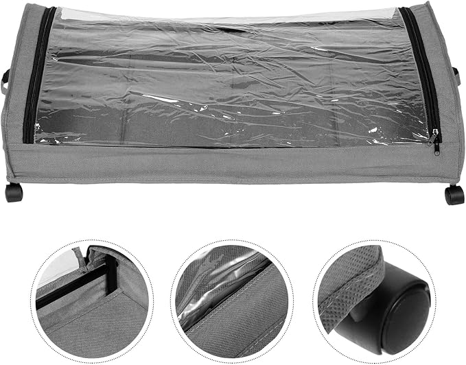 Bed Storage Cart with Wheels, Large Rolling Drawers for Clothes and Shoes, Gray Iron Frame Organizer with Fabric Cover Bottom, Underbed Storage Container for Bedroom and Pet