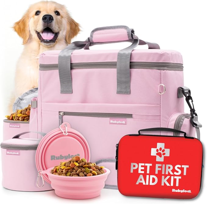 Rubyloo Pet Travel Bundle – Original Doggy Bag (Lt Pink) + Vet-Approved Pet First Aid Kit for Dogs & Cats