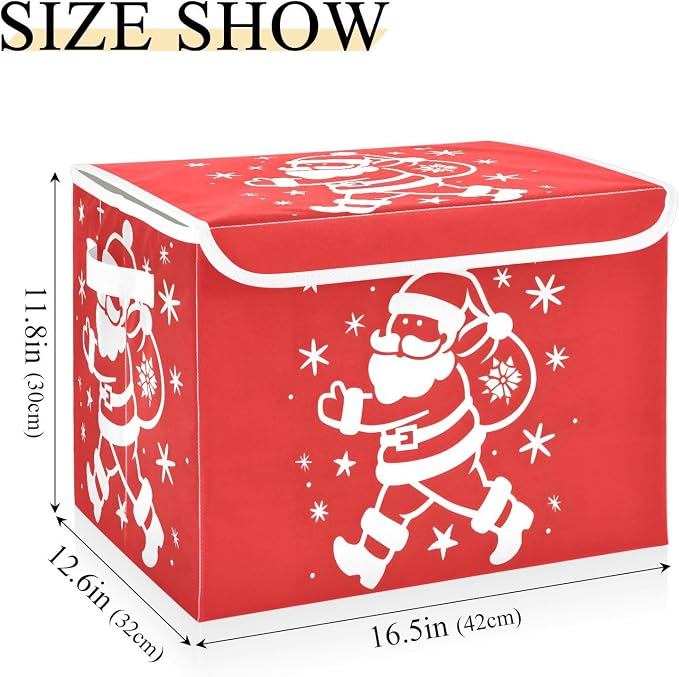 Santa Claus Fabric Storage Bins with Lid Foldable Storage Boxes 40L Baskets | Decorative Storage Boxes, 300D Oxford Cloth, Hollow Board Frame, Flip Top Velcro Lid, 16.5x12.6x11.8 inch, Collapsible Design