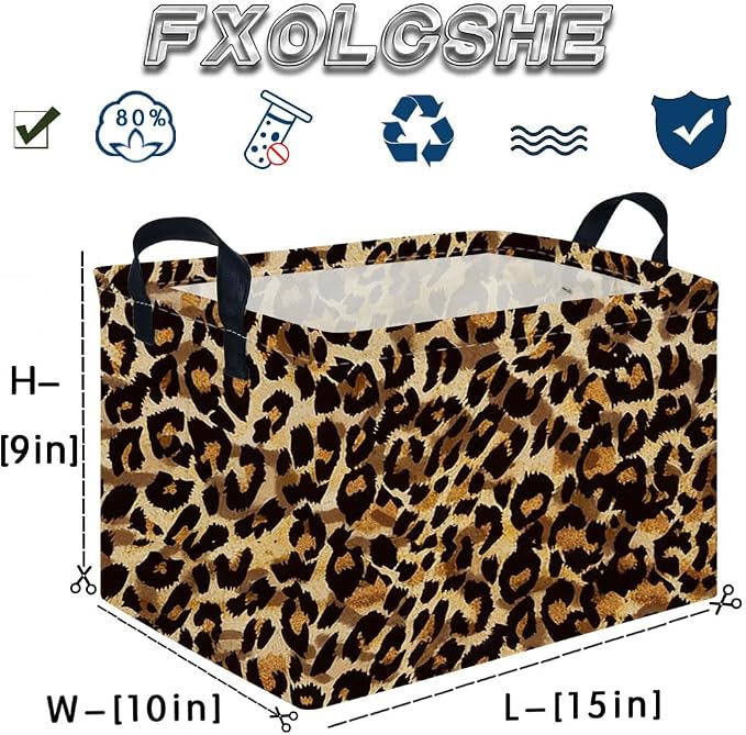 Rectangular leopard print baskets,Kids Storage Bins,Collapsible Canvas Waterproof Storage Bin for Girls,Cute Organizer Box,Book baskets,baby room Decor(Leopard Print)