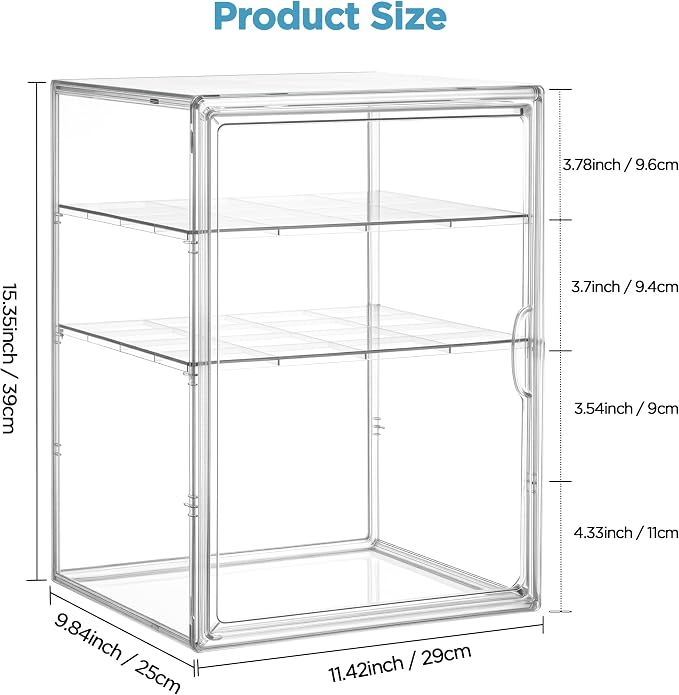 HBlife Baby Bottle Storage Organizer for Countertop Cabinet, 3 Tiers Adjustable Clear Acrylic Bottles Storage Station Case Box Container with 2 Removable Dividers and Magnetic Door, X-Large