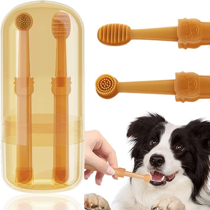 Dog & Cat Toothbrush Kit with Storage Cup, 360° Silicone Mini Head Tongue Cleaning Brush, Pet Dental Care for Doggie Kitten Ferret Dutch Pigs
