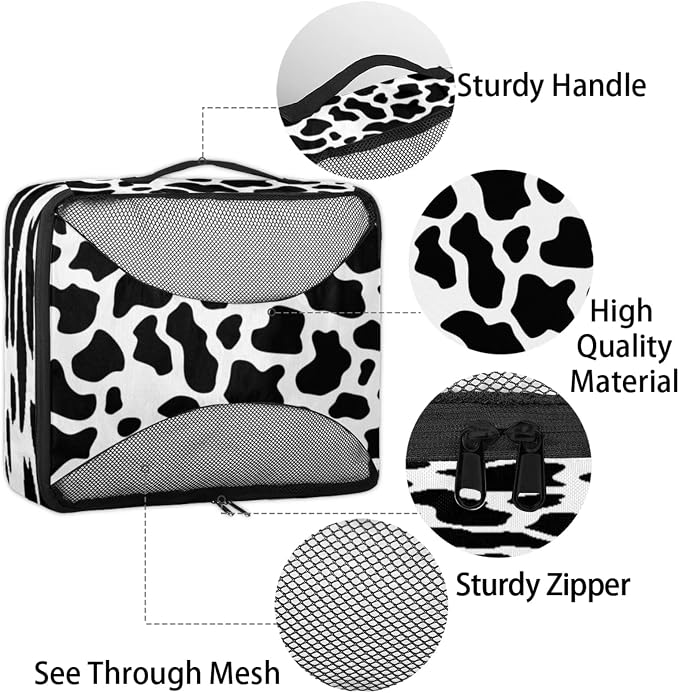 4 Set Packing Cubes for Travel, Cow Print Packing Cubes for Women, Travel Luggage Packing Organizers, Packing Cube Set, Cow Prints