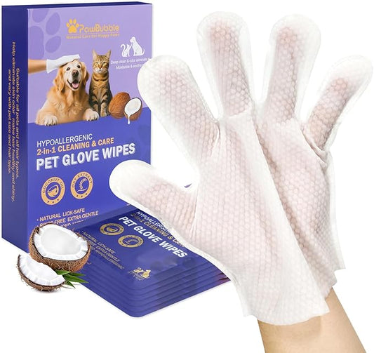 Pet Wipes, Cleaning Glove Wipes for Dogs & Cats Hypoallergenic, Lick-Safe, Full-Body Grooming & Deodorizing Wipes for Daily Care & Travel Friendly (6 Packs)