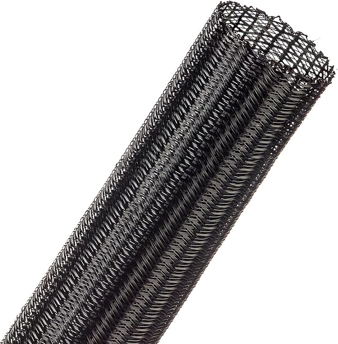Techflex F360 Full 360 Degree Enclosed Semi-Regid Braided Sleeving Flexible Conduit - 1.38" - 25 Feet - Black