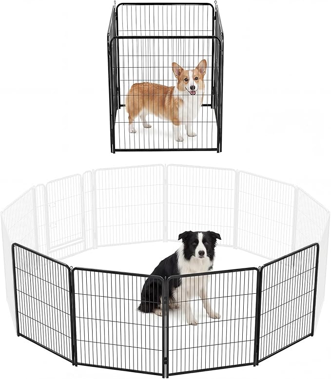 DUMOS Dog Playpen 32 Inch 4 Panels Indoor Outdoor Metal Pet Fence | Foldable Dog Play Pen with Door, Portable Exercise, RV Camping, Puppy Small Medium Dogs