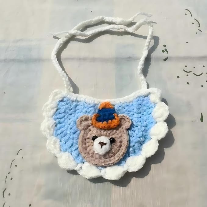 Handmade Knit Pet Birthday Costume – Adjustable Birthday Dog Hat & Teddy Bear Bandana for Cats and Small to Medium Dogs, Cute Outfit for Party, Holiday, Daily Wear & Photos