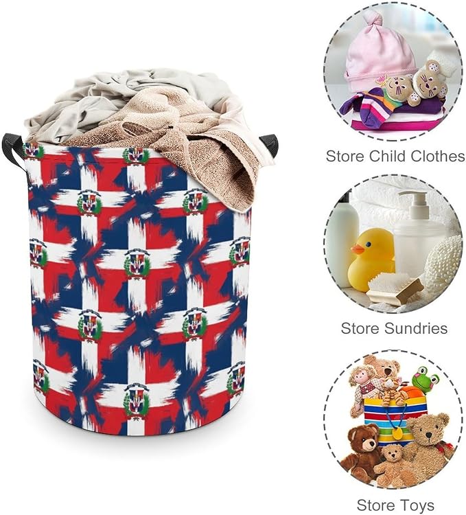 Collapsible Clothes Basket with Handles Dominican Republic Grunge Flag, Large Waterproof Laundry Hamper for Toy, Towel, and Home Organization