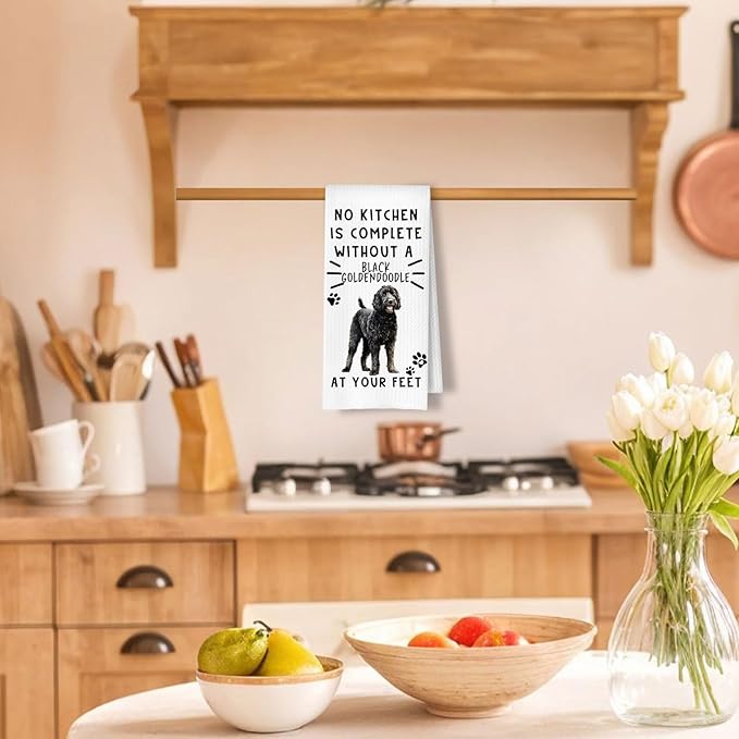 Funny Black Goldendoodle Kitchen Towels, Black Golden Doodle Gifts for Women Dish Tea Towels for Kitchen Decor, Dog Lovers Mom Gifts Decorative Hand Towel, 16x24 Inches
