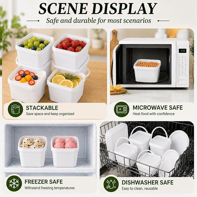 METAPACK 0.5 gal/2L Square Food Storage Container with Lid and Handle | Stackable Containers for Candy, Desserts, Party Favors, Kids Snacks, Kitchen Organization and Portable Food Storage