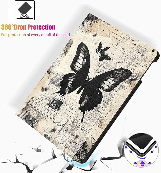 for Microsoft Surface Pro 8-13" 2021 Tablet Case,Auto Wake/Sleep,Adjustable Stand Protective Cover - Vintage Butterfly Art