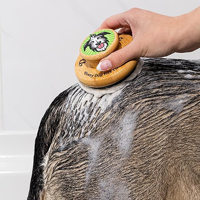 Doggy Style Bamboo Bath Scrubber with Soft Silicone Bristles, Large Size, Pet Scrubber for Shedding, Bathing & Massaging, Eco-Friendly, Large Dog Grooming Brush
