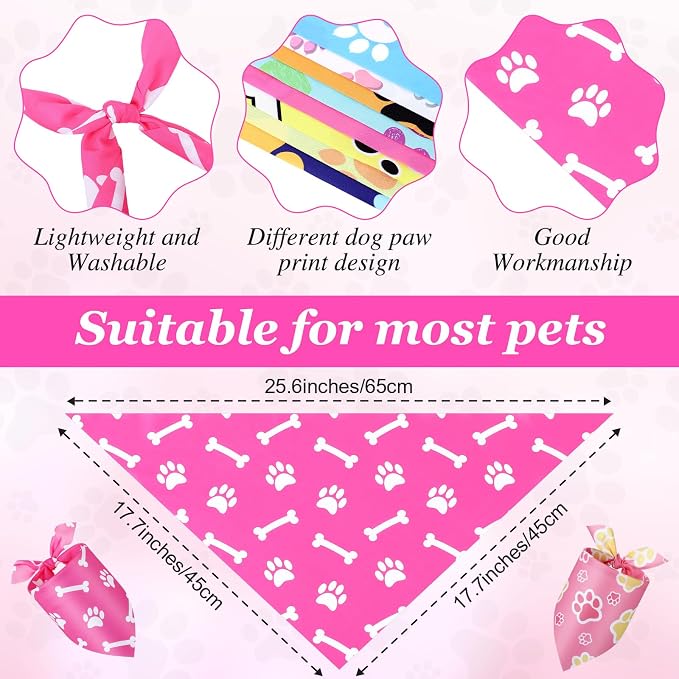 Abbylike 50 Pcs Paw Print Dog Bandanas Bulk, National Dog Day Paw & Bone
