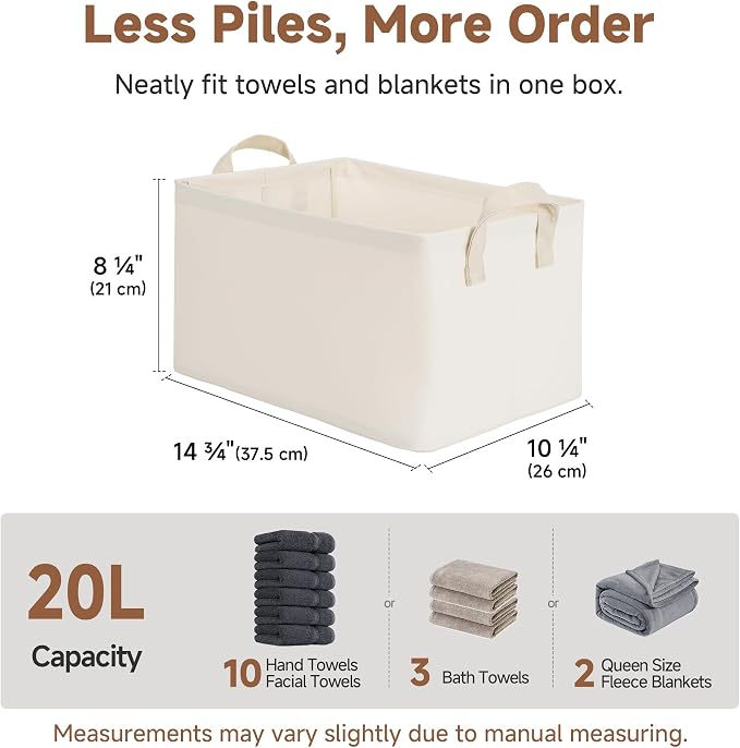 StorageWorks Fabric Storage Bins, Closet Organizer Bins, Beige, 2-Pack | With PU Handles, Wrinkle-Resistant Cottlyn Fabric, Foldable, For Bedroom, Bathroom, Laundry, Holds Clothes, Towels, Blankets