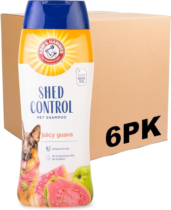 Arm & Hammer for Pets Shed Control Dog Shampoo, Juicy Guava Scent, De-Shedding, Omega-3 and Vitamin E, pH Balanced, Free of Sodium Lauryl Sulfate and Parabens, 20 Fl Oz - 6 Pack