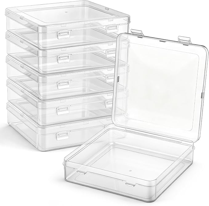 SATINIOR 48 Packs Clear Small Plastic Containers Transparent Storage Box with Hinged Lid for Small Items Crafts Jewelry (5.91 x 5.91 x 1.5 Inches)
