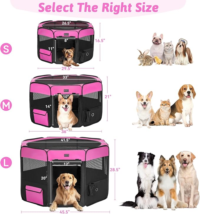 PETSFIT Portable Dog Playpen 29", Removable Waterproof Mat, Zippered Roof | 3-Second Setup, Collapsible Storage, RV Camping Travel, Indoor Outdoor Use, Small Dogs and Cats, 29.5"L x 29.5"W x 16.5"H