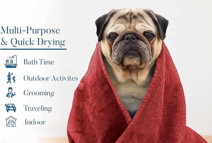 DAN RIVER Dog Towel - Pack of 1, 100% Cotton, 20x40, Ultra Soft 450 GSM, Super Absorbent & Quick Drying Towel for Dogs, Cats, and Other Pets, Salsa.