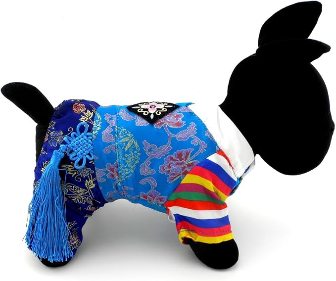 Embroidered Hanbok for Small Dogs, Boy, XL | Silky Fabric, Embroidered Norigae, Birthdays, Festivals, Chihuahua, Yorkie, Small Breed, Korean Traditional Pet Costume