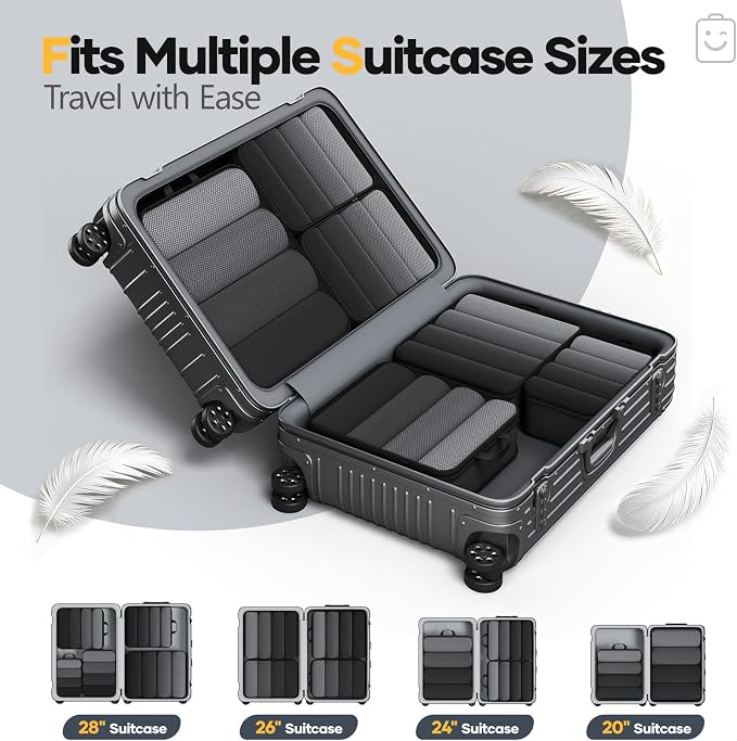 Veken 6/9/11 Set Compression Packing Cubes Garment Bags for Travel Essentials,Compressible Expandable Luggage Organizer Bags for Clothing,Space Saver Bags with Over 1000 pcs of Mesh Holes(Black)