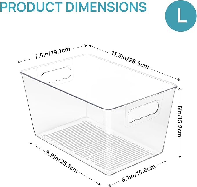 Vtopmart 12 Pack Clear Storage Bins, Pantry Storage Bins with Handle, Large