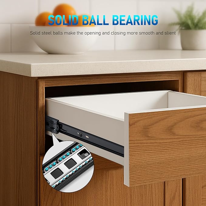 22 Inch Full Extension Drawer Slides, Heavy Duty Side Mount, 6 Pairs, Black | Soft Close Drawer Slides, Steel Ball Bearing Design, 6 Pair/12 Slides, Screws Included, Cabinet, Dresser and Toolbox Use
