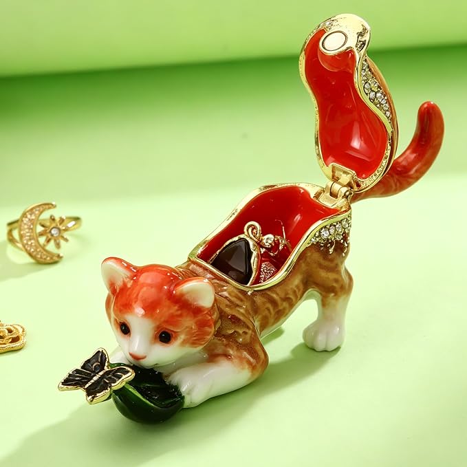 Hand Painted Trinket Box Pet Series Enamel Vintage Jewelry Box Hinged Metal Organizer Decorative Treasure Box