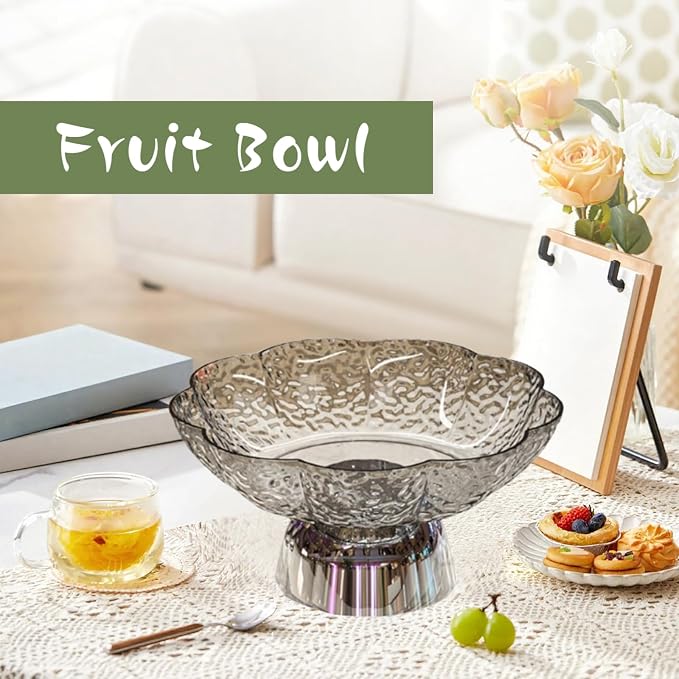 Fruit Bowl Pedestal Bowl Footed Wedding Fruit Stand Multipurpose Storage Organizer for Kitchen Counter Snack Bread Dessert, C Gray and Silver