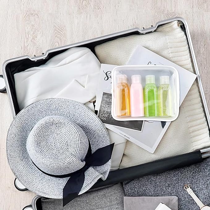 Cosywell Travel Shampoo Bottles 4pcs 3.4oz Travel Bottles for Toiletries | Clear Travel Size Bottle, TSA Approved Plastic Squeeze Bottle, Leak Proof, with Flip Cap, and a Toiletry Bag
