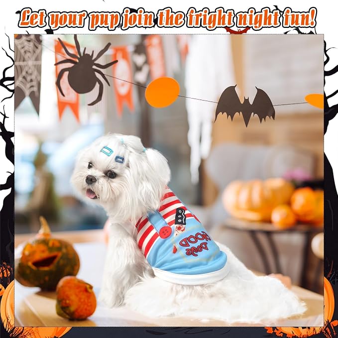 BINGPET Dog Halloween Shirt, Deadly Doll Funny Dog Halloween Costumes Puppy Tshirts Outfit,Breathable Sleeveless Tank Top Vest & Sweatshirt for Small Medium Dogs Cats (S)
