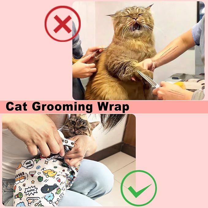Cat Grooming Wrap for Nail Clipping Medicine, for Cats up to 7lbs | Soft Self-Adhesive Restraint Blanket for Aggressive Cats, Anti-Scratch Bite Wrap for Teeth Brushing & Ear Cleaning