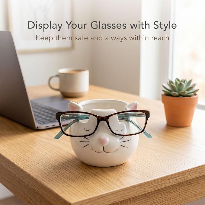 White Cat Eyewear Holder, Multi-Purpose Accessories for Makeup and Stationery, Compact and Cute