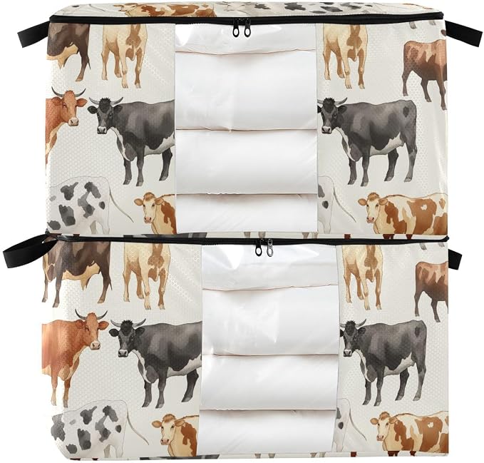 Generic Cute Cows Clothes Storage Bag Bins 2 Pack Foldable Storage Containers Large Closet Organizer with Zipper Storage Cubes for Pillows Clothing Comforters 60L, g355896681p976c1037s2357
