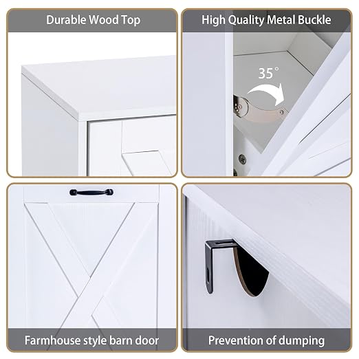 13 Gallon Wooden Tilt Out Trash Cabinet Hidden Trash Can Kitchen Recycling Cabinet Laundry Cabinet for Kitchen, Living Room (White)