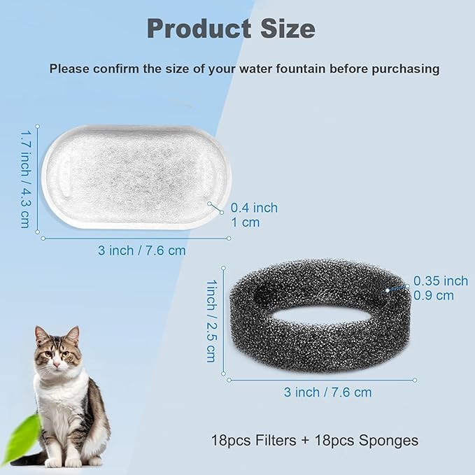 Cat Water Fountain Filters, 48 Pack Replacement Filters for 108oz/3.2L& 67oz/2L Stainless Steel Dog Water Fountain